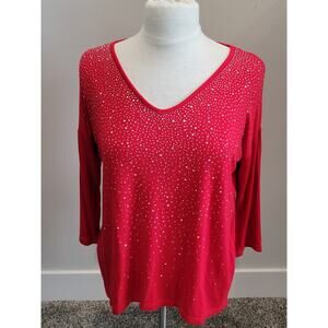 Design History Women's Red Embellished Top Small Studs Dolman Sleeve